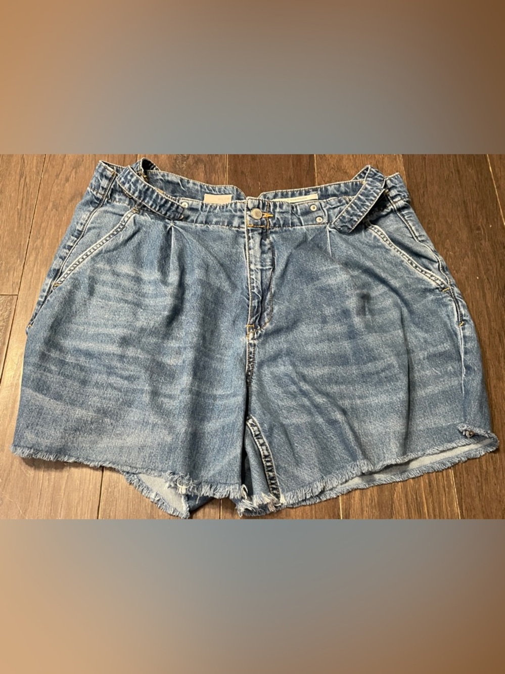 Anthropologie Pilcro Denim Utility Shorts 16w High Rise Side Buckle Cut Off